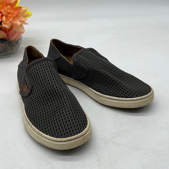 OluKai Shoes - Olukai Pehuea Gray Mesh Leather Slip On Loafer Sneakers Hawaii Women's size 6